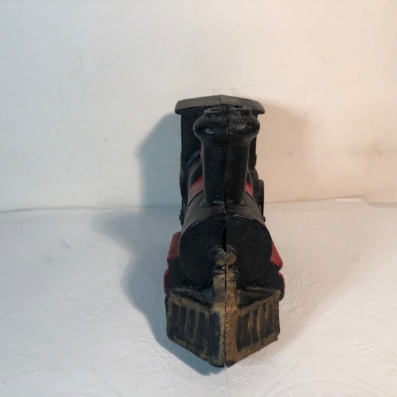 VINTAGE Cast Iron Train Case Locomotive Steam Engine Black Red Vintage 7” Toy - Picture 6 of 9